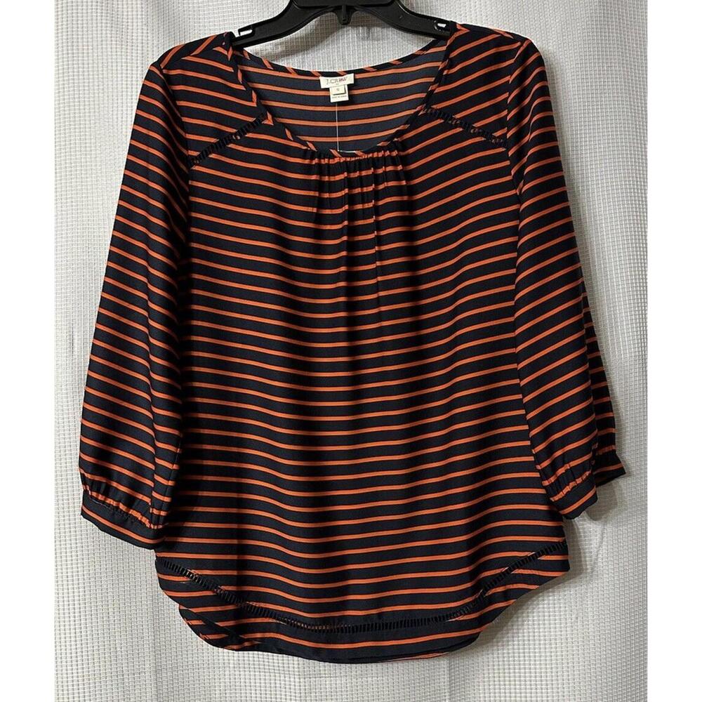 NWT J. Crew Womens Long Sleeve Striped Polyester Top Blouse Shirt‎ Size Small